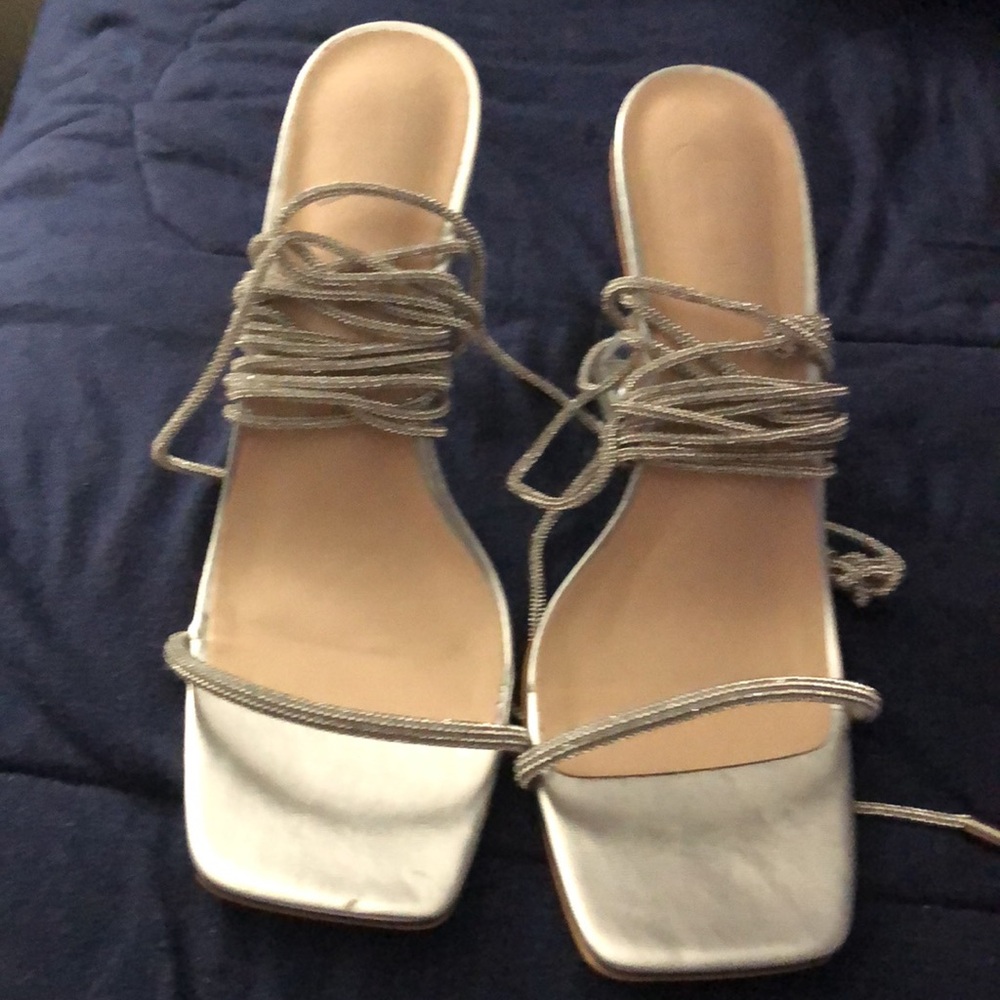 Amazon Silver Heels with Rhinestone Embellishments